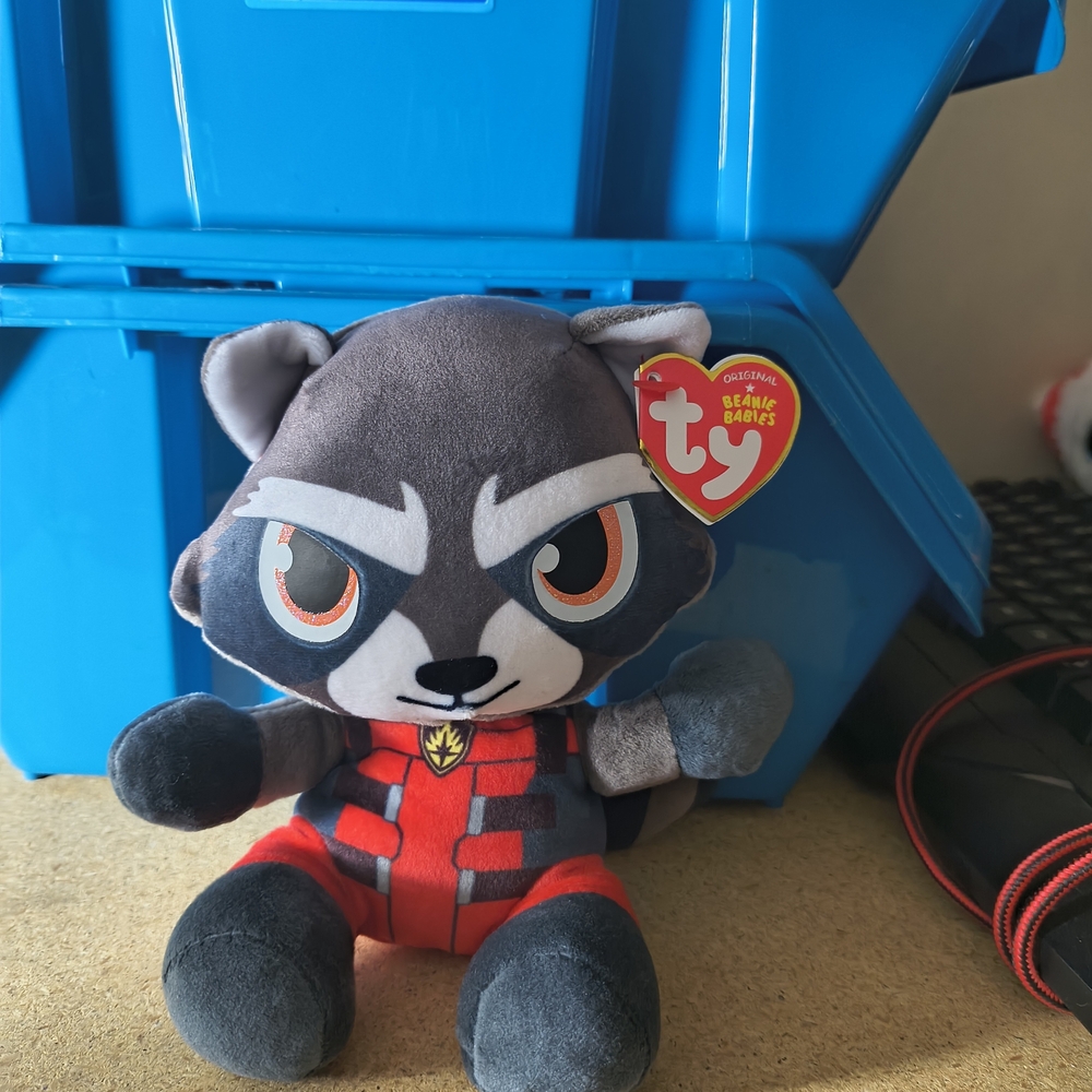Ty Beanie Babies Raccoon Plush - Gray and Red